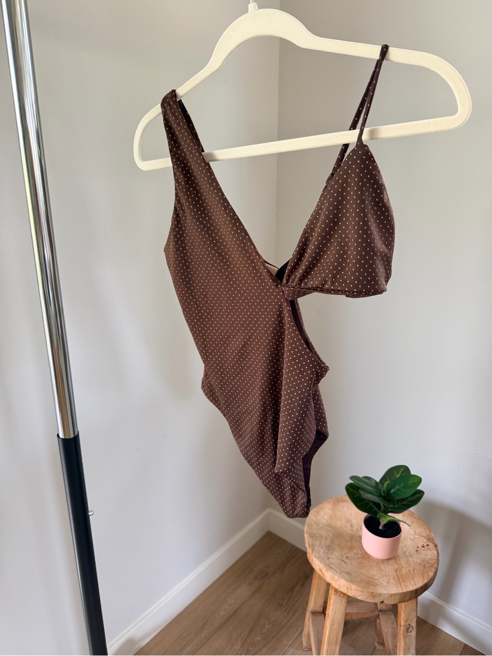 Kittenish Brown Polka Dot One-Piece Swimsuit